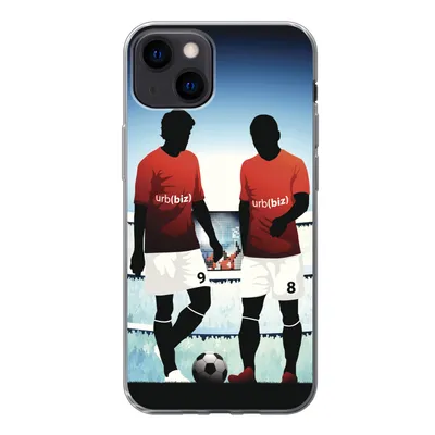 Produktbild von MuchoWow® Handyhülle Schutzhülle Hülle für iPhone 13 Eine Illustration von zwei Fußballspielern in einem Stadion - Jungen - Mädchen - Kinder Silikon Softcase Handy Hülle - Karteninhaber