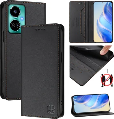 Obrázek produktu pro Kožené pouzdro pro Tecno Camon 19/Camon 19 Pro 5G, flipové pouzdro s přihrádkami na karty, peněženkou a stojánkem Černý