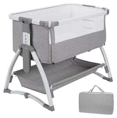 Imagen del producto de Cuna de viaje para bebés 4 en 1: cuna de viaje, cuna auxiliar, moisés, cambiador. Incluye colchón de 100 cm. Plegable. Incluye mosquitera. Color gris