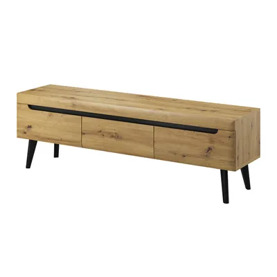 Zdjęcie produktu dla Elegancka Szafka RTV do Salonu Solis 160 cm Dąb Artisan, Czarne Nóżki