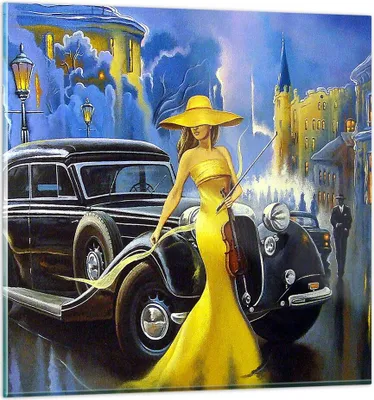 Produktbild von Bilder auf glas - frau retro stil - 60x60cm - Glasbilder - Wandbilder - Kunstdruck - zum Aufhängen bereit - Wanddekoration aus Glas - Glas Bilder - Wandbild auf Glas - Einteilig - GAC60x60-3449
