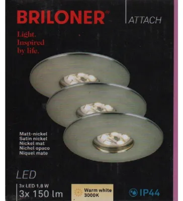 Zdjęcie produktu dla Zestaw 3 lamp wpuszczanych LED IP44 1,8 W 3000K srebrny plastikowy Briloner