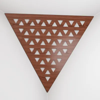 Obrázek produktu pro Balení po 2 kusech – basová past do rohů stropu „Triangle-F“ | Akustická pěna ve tvaru pyramidy s laminovanou deskou z HDF a potahem [TRI – ořech | bílá]