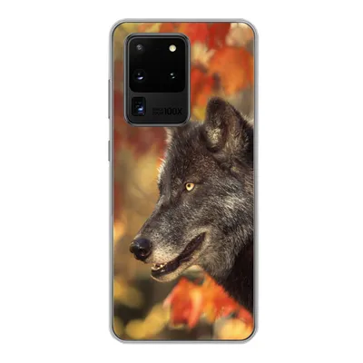 Produktbild von MuchoWow® Handyhülle Schutzhülle Hülle für Samsung Galaxy S20 Ultra Wolf - Nahaufnahme - Blätter Silikon Softcase Handy Hülle - Karteninhaber