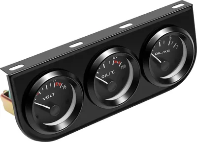 Obrázok produktu pre Univerzálne doplnkové prístroje do auta – sada 3 v 1 teplota oleja, tlak oleja, voltmeter – 8–16 V – 50–150 °C, 0–7 kg/cm² – montáž 52/59 mm – čierna farba