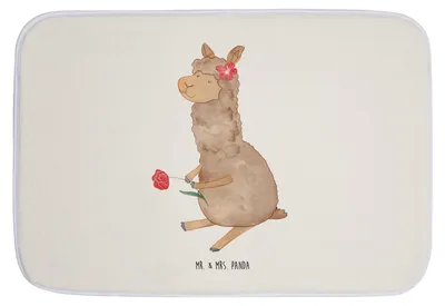 Produktbild von Mr. & Mrs. Panda Badematte Alpaka Blume - Weiß - Geschenk, Badteppich, duschmatte, Lamas, Badezimmerteppich, Lama, Badvorleger, Spruch, Teppich Bad