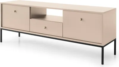 Produktbild von TV-Schrank 150 cm Monti - TV-Schrank mit Schubladen, Wohnzimmer, Metallbeine 18 cm, TV-Möbel mit 2 Türen (Beige + Schwarz)