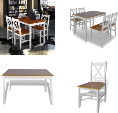 Image de vidaXL Ensemble de 5 pièces à manger Marron et Blanc - Table Et Chaises - Tables Et Chaises - Salle à manger - Groupes de repas