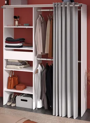 Produktbild von Parisot Kleiderschrank "Bari1" in weiß und grau Mehrzweckschrank mit Vorhang 143 x 182 cm