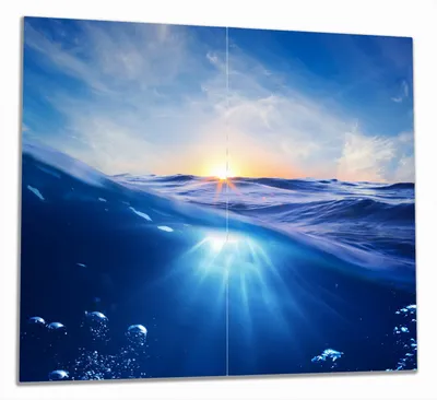 Produktbild von Wallario Herdabdeckplatte aus Glas, Größe 60 x 52 cm 2-teilig, Motiv Wellen im Meer bei Sonnenuntergang