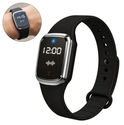 Produktbild von Elektronisches Mückenschutz-Armband mit Uhr, USB aufladbar, Ultraschall chemiefrei, 90mAh Akku, schwarz – für Kinder & Erwachsene