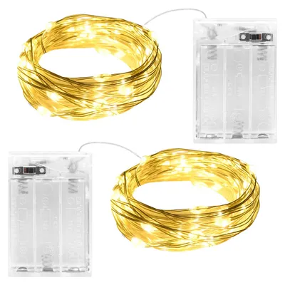 Obrázek produktu pro Světelné řetězy na baterie s časovačem, 2 metry, 20 LED diod, teplá bílá barva, měděný drát, vodotěsné, 2 kusy