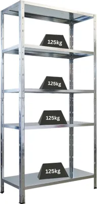 Immagine prodotto di Scaffalatura Ares per carichi pesanti | HxLxP 180x90x40cm | 5 livelli in lamiera d'acciaio | Carico del ripiano 125 kg | Zincato