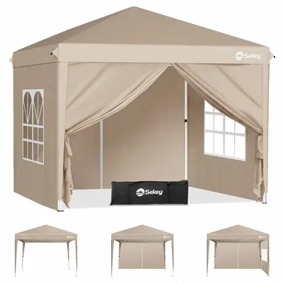Produktbild von Sekey Faltpavillon 2x2 m wasserdicht UV50+ Gartenpavillon Partyzelt mit 4 Seitenteilen höhenverstellbar, Taupe