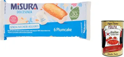 Produktbild von 12x Misura Plumcake allo Yogurt Dolcesenza Joghurt-Pflaumenkuchen, ohne Zuckerzusatz, 190 g + Italian Gourmet polpa 400g