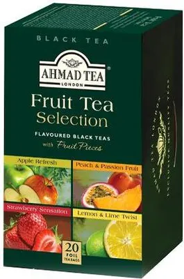 Produktbild von Ahmad Tea Fruit Tea Selection  4 Sorten aromatisierter Schwarzer Tee, 20 Teebeutel (40 g)