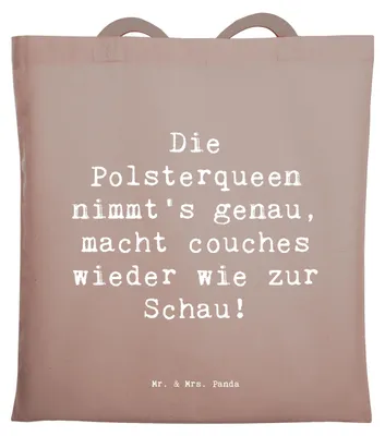 Produktbild von Mr. & Mrs. Panda Tote Bag Spruch Polsterei Präzision - Braun Pastell - Geschenk, Beruf, personalisierte Geschenke, für Berufstätige, Berufsprodukte, Tasche, Laptoptasche