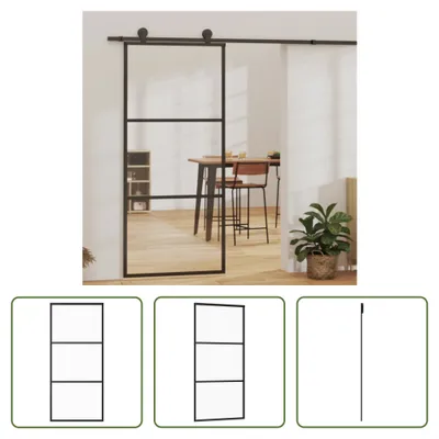 Produktbild von The Living Store Schiebetür ESG-Glas und Aluminium 90x205 cm Schwarz