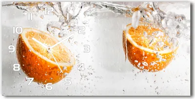 Produktbild von Wanduhr aus Glas – 60x30 cm - Glasbild - Glasuhr - Gehärtetes Glas - weisse-zeiger - Orangen unter Wasser