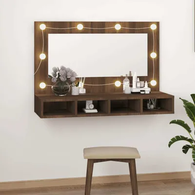 Produktbild von Möbel Spiegelschrank mit LED Braun Eichen-Optik 90x31,5x62 cm - Badspiegel 820459