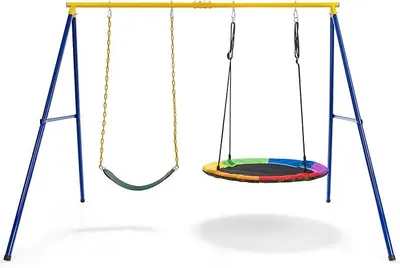 Imagen del producto de Silecomplaza: Columpio doble con estructura, columpio para niños, columpio para exteriores