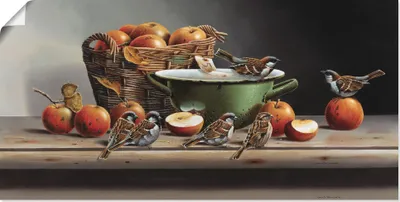 Produktbild von ARTland Poster Haus Spatzen I Größe: 60x30 cm