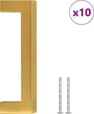 A golden cabinet handle and two screws are displayed against a white background, with a text overlay indicating 'x10'.