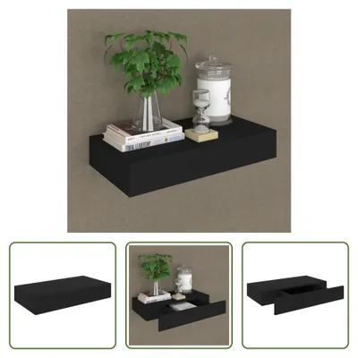 Obrázok produktu pre The Living Store Plávajúca polica so zásuvkou čierna 48x25x8 cm