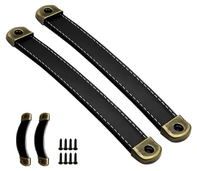Produktbild von 4 Stück Ledergriffe für Möbel, Vintage Möbelgriffe für Küchenschränke, Kleiderschrank, Koffer (Bohrlochabstand: 160 mm, schwarz)