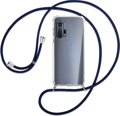 Produktbild von Handykette Backcover-Schutzhülle mit Band (Metall silberfarben) für Motorola Edge Plus - dunkelblau