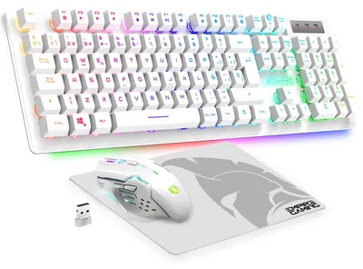 Image de Ensemble clavier et souris de jeu sans fil, avec éclairage RGB, résolution 4800 DPI, disposition QWERTY
