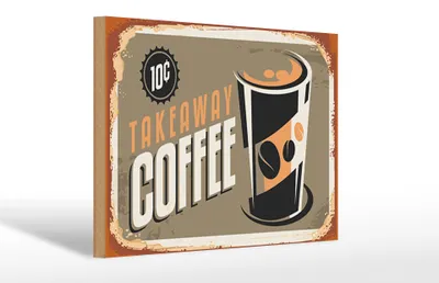 Produktbild von Holzschild Kaffee 30x20cm Retro Coffee takeaway