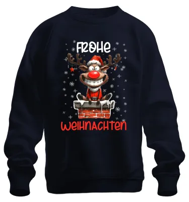 Produktbild von Frohe Weihnachten lustiger Elch Reh Rentier - Weihnachten Sweatshirt Pullover, Navy, L