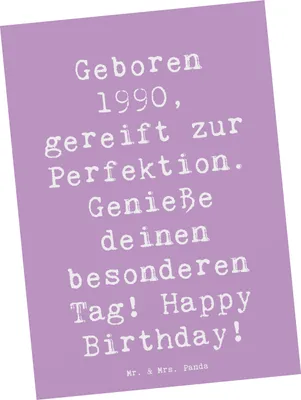 Produktbild von Mr. & Mrs. Panda Postkarte Spruch 1990 Geburtstag - Lavendeltraum - Geschenk, Ansichtskarte, Grußkarte, Alter, Happy Birthday, Geburtstagsgeschenk, Geburtstagsdeko