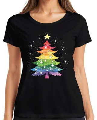 Zdjęcie produktu dla LGBTQ Gay Christmas Tree - Christmas Gift Christmas Ladies T-Shirt, Czarny, S