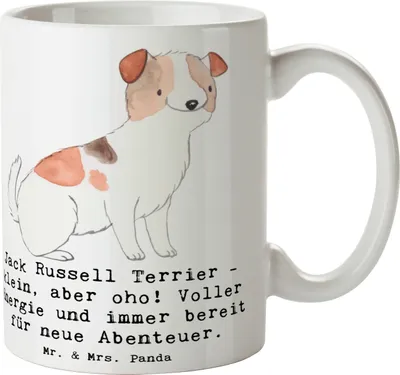 Produktbild von Mr. & Mrs. Panda Becher Jack Russell Terrier - Weiß - Geschenk, Spiel, Hunderassen Beschreibung, vierbeiniger Begleiter, Tasse mit Spruch, Kaffeetasse, Familienhund
