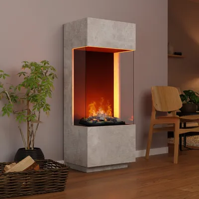 Produktbild von GLOW FIRE Elektrokamin 'OGF 1'| Wasserdampf Kamin mit OMC 400 mit Holzdeko in Beton als Raumteiler | HxBxT: 55x136x40 cm