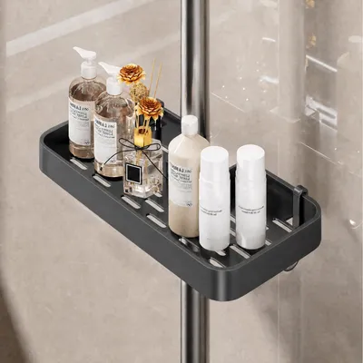 Productafbeelding van Doucheplank voor douchestang - Geen boren nodig - Shampoohouder voor in de douche - Grijs