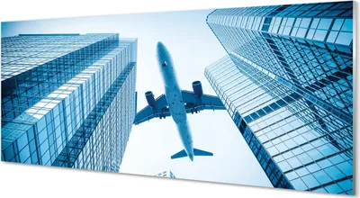 Produktbild von Glasbilder 125x50 Wandkunst Gebäude Flugzeug Himmel