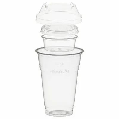 Produktbild von 100x Trinkbecher 400ml + Domdeckel+ 60ml Einsatzbecher stapelbar PLA