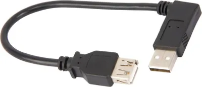 Produktbild von USB-A-Verlängerung 90°, 0,15 m, schwarz 2,5 W, 0,5 A, 480 Mbit/s, USB 2.0, USB-A-Stecker > USB-A-Buchse