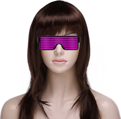 Image de Lunettes de déguisement LED insolites, lunettes flash avec affichage LED clignotant 10 motifs dynamiques pour les fêtes de Noël Bars Rave Festival Spectacles de danse, rose