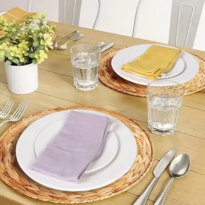 Produktbild von 12er Set Stoffservietten Leinenservietten Wiederverwendbare Servietten Stoff Leinen Tuch 40x40cm Dinner Stoffservietten Baumwolle für Hochzeit Geburtstag Abendessen Cafe Restaurant (6 Farben)