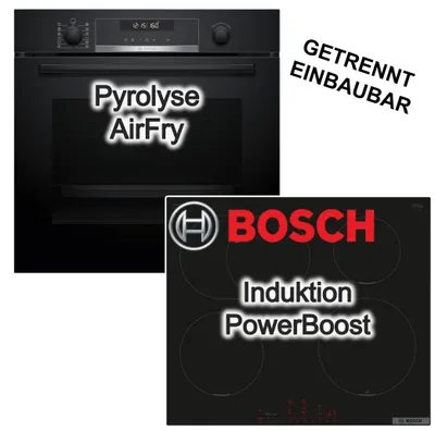 Produktbild von Bosch Herdset Einbaubackofen Pyrolyse AirFry 3D-Heißluft+ Induktionskochfeld Bräterzone PowerBoost PerfectFry Touch