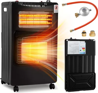 Produktbild von Jayseuw Gasheizung - Schwarz - 4200 Watt mit 3 Heizstufen, Druckregler & Schlauch, Deutsch-Europäischer Konverter - Mobil, effizient & energiesparend - Gasheizer Gasheizofen Gasheizgerät Heizstrahler
