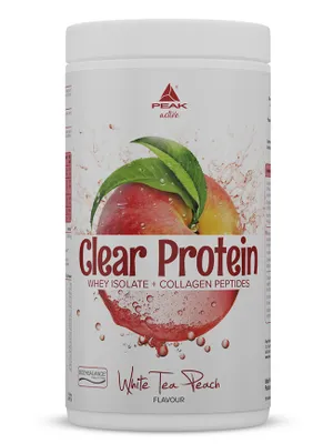 Produktbild von PEAK Clear Protein - 450g Geschmack White Tea Peach I 15 Portionen I hochwertiges Whey Protein Isolat + Kollagenpeptide I BODYBALANCE