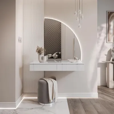 Produktbild von Hängender Kosmetiktisch AURORA-Q SILVER mit Spiegel Weiss Hochglanz
