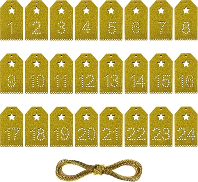 Produktbild von Oblique Unique 24 Holz Anhänger Zahl 1-24 mit Glitzereffekt für DIY Adventskalender Weihnachten Deko Basteln - gold