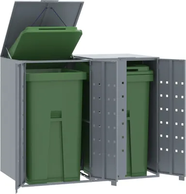 Produktbild von "2026 Promotion" Mülltonnenbox für 2 Tonnen Grau 138x79x117 cm Stahl - Mülltonnenboxen CC13818