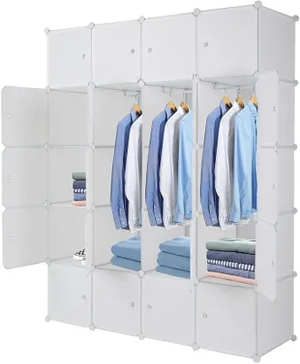 Produktbild von Kleiderschrank aus Kunststoff, 20 Würfel, Modulare Kleiderschränke für Platzsparendes, Kinderkleiderschrank, Garderobenschrank, Aufbewahrung von Kleidung, Schuhen, 140 x 45 x 175 cm, Weiße